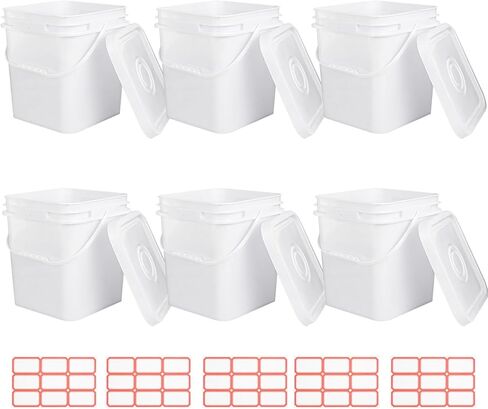 6 Pcs 3.5 Gallon Square Bucket with Plastic Handles and Lid White Lightweight Square Bucket Pail for Storing Charcoal,Dry Food, Fishing, Camping in Saudi Arabia