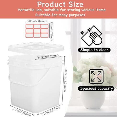 6 Pcs 3.5 Gallon Square Bucket with Plastic Handles and Lid White Lightweight Square Bucket Pail for Storing Charcoal,Dry Food, Fishing, Camping in Saudi Arabia