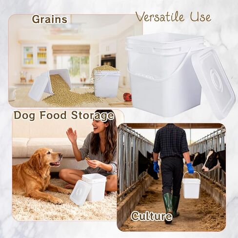 6 Pcs 3.5 Gallon Square Bucket with Plastic Handles and Lid White Lightweight Square Bucket Pail for Storing Charcoal,Dry Food, Fishing, Camping in Saudi Arabia
