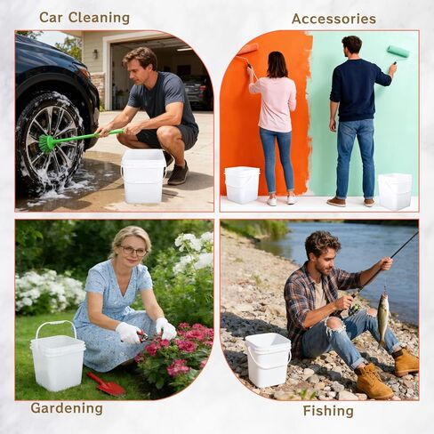 6 Pcs 3.5 Gallon Square Bucket with Plastic Handles and Lid White Lightweight Square Bucket Pail for Storing Charcoal,Dry Food, Fishing, Camping in Saudi Arabia