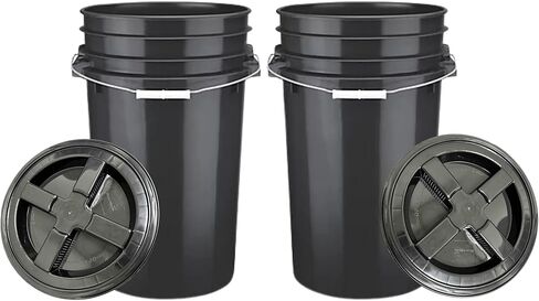 دلو من هاوس ناتشورالز بسعة 7 جالون كبير باللون الأسود من الدرجة الغذائية - خالٍ من البيسفينول أ - مصنوع في الولايات المتحدة الأمريكية مع برغي على غطاء الحشية (عبوة من قطعتين) in Kuwait