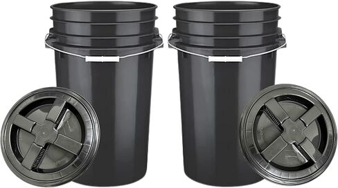 دلو من هاوس ناتشورالز بسعة 7 جالون كبير باللون الأسود من الدرجة الغذائية - خالٍ من البيسفينول أ - مصنوع في الولايات المتحدة الأمريكية مع برغي على غطاء الحشية (عبوة من قطعتين) in Kuwait