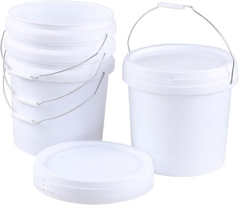 Anbers 4 Gallon Plastic Bucket with Sealed Lid, Round Food Storage Bucket Pail, White, 4-Pack in Kuwait