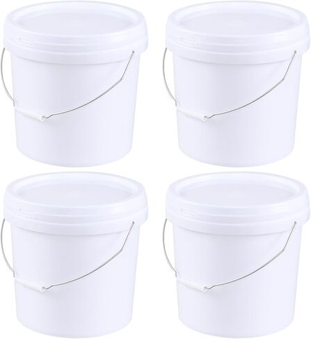 Anbers 4 Gallon Plastic Bucket with Sealed Lid, Round Food Storage Bucket Pail, White, 4-Pack in Kuwait