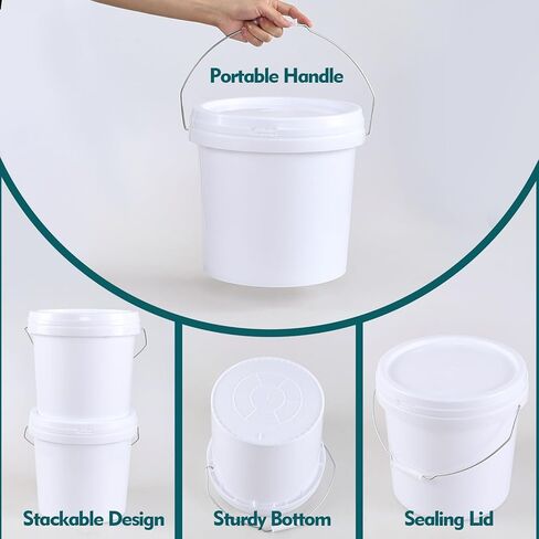 Anbers 4 Gallon Plastic Bucket with Sealed Lid, Round Food Storage Bucket Pail, White, 4-Pack in Kuwait