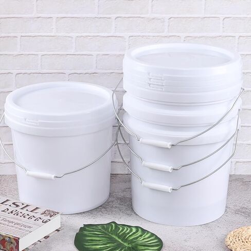 Anbers 4 Gallon Plastic Bucket with Sealed Lid, Round Food Storage Bucket Pail, White, 4-Pack in Kuwait