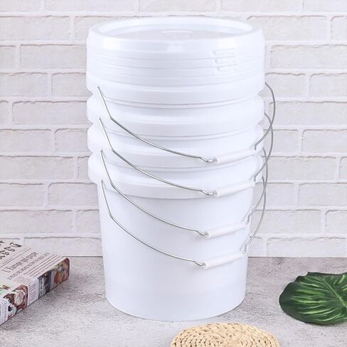 Anbers 4 Gallon Plastic Bucket with Sealed Lid, Round Food Storage Bucket Pail, White, 4-Pack in Kuwait