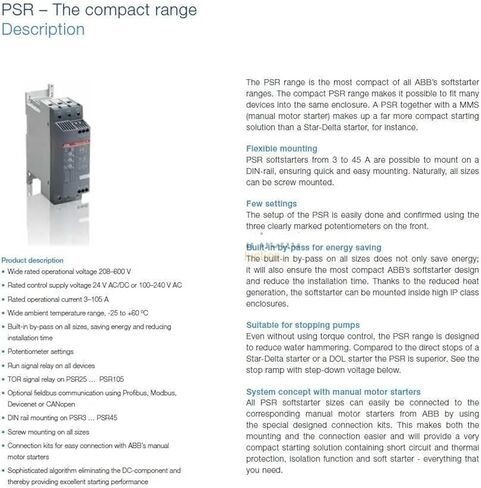 بداية ناعمة مدمجة PSR مجموعة Softstarter PSR12-600-70 5.5KW 208-600V تركيب السكك الحديدية in Kuwait