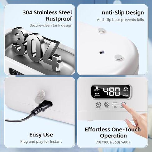 Ultrasonic Retainer Cleaner, Portable Stainless Steel Tank Ultrasonic Retainer Cleaner Machine for Dentures, Jewelry, Watches, Braces & Mouth Guards with U-V-C Light- 45kHz, 24W, 200ML in Saudi Arabia