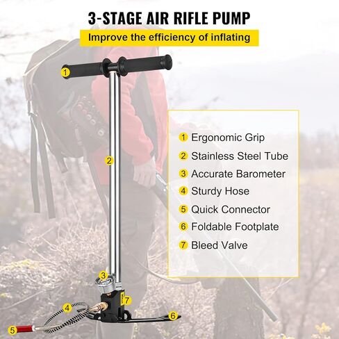 BestEquip Airgun PCP Pump 4500PSI High Pressure Hand Pump 3 Stage Pump Chamber PCP Air Pump in Kuwait