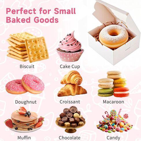 LTWQLing 50pcs White Cookie Boxes,4x4x2.5 Inches Bakery Boxes with Window,with Stickers, for Mini Cake Treat Dessert Pastry Donuts Macaroon Strawberries Chocolate Candy in Kuwait