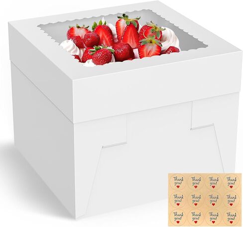 3 علب كيك مقاس 10 بوصة، صندوق كيك طويل 10 × 10 × 8 بوصة مع نافذة شفافة كبيرة لنقل الكعك والكوكيز والفطائر والكب كيك والمعجنات، مثالية لحفلات الزفاف وأعياد الميلاد والمناسبات الخاصة in Kuwait