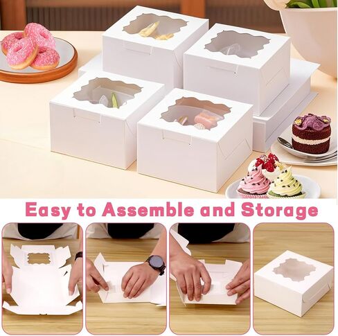 LTWQLing 50pcs White Cookie Boxes,4x4x2.5 Inches Bakery Boxes with Window,with Stickers, for Mini Cake Treat Dessert Pastry Donuts Macaroon Strawberries Chocolate Candy in Kuwait