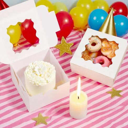 LTWQLing 50pcs White Cookie Boxes,4x4x2.5 Inches Bakery Boxes with Window,with Stickers, for Mini Cake Treat Dessert Pastry Donuts Macaroon Strawberries Chocolate Candy in Kuwait