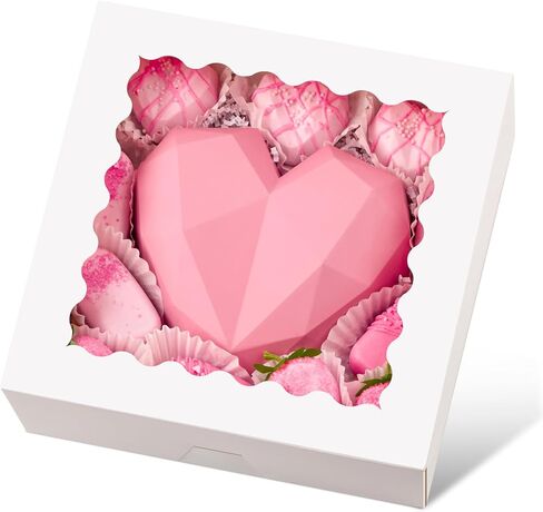 Ocmoiy 20 Pack Pie Boxes, 10 x 10 x 2.5 Inches Bakery Boxes with Window, Auto-Popup Cookie Treat Boxes for Chocolate Strawberries, Pastries, Muffins, Donuts, Breakable Heart in Kuwait
