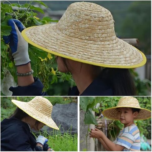 Handwoven Straw Hat for Farming, Natural Woven Wheat Fiber, Wide Brim Sun Protection for Gardening, Farming, Outdoor Work,Eco-Friendly Summer Hat in Saudi Arabia