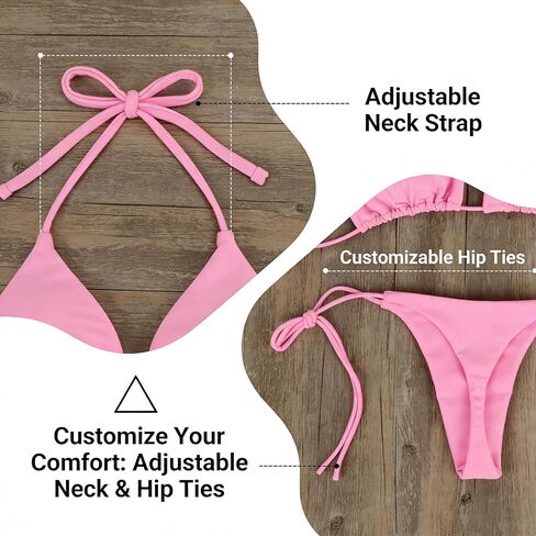 Pink Halter Bikini Set for Women String Tie Two Piece Swimwear Padded Triangle Bathing Suit Beach Clothing Size X Large (Pack of 1) in Saudi Arabia