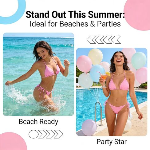 Pink Halter Bikini Set for Women String Tie Two Piece Swimwear Padded Triangle Bathing Suit Beach Clothing Size X Large (Pack of 1) in Saudi Arabia