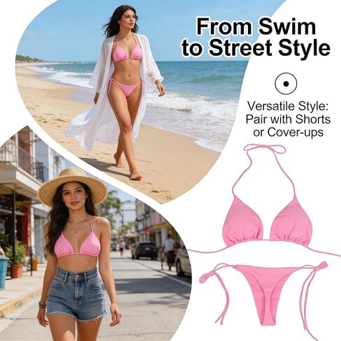 Pink Halter Bikini Set for Women String Tie Two Piece Swimwear Padded Triangle Bathing Suit Beach Clothing Size X Large (Pack of 1) in Saudi Arabia