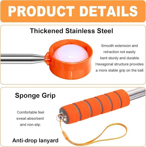 مسترد كرة الجولف تلسكوبي، مسترد كرة الجولف بطول 9 أقدام للمياه، أداة مسترد كرة الجولف الاحترافية المصنوعة من الفولاذ المقاوم للصدأ، ممسك كرة جولف خفيف الوزن مزدوج الجوانب، هدايا إكسسوارات الجولف in Kuwait