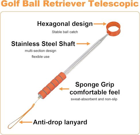 مسترد كرة الجولف تلسكوبي، مسترد كرة الجولف بطول 9 أقدام للمياه، أداة مسترد كرة الجولف الاحترافية المصنوعة من الفولاذ المقاوم للصدأ، ممسك كرة جولف خفيف الوزن مزدوج الجوانب، هدايا إكسسوارات الجولف in Kuwait