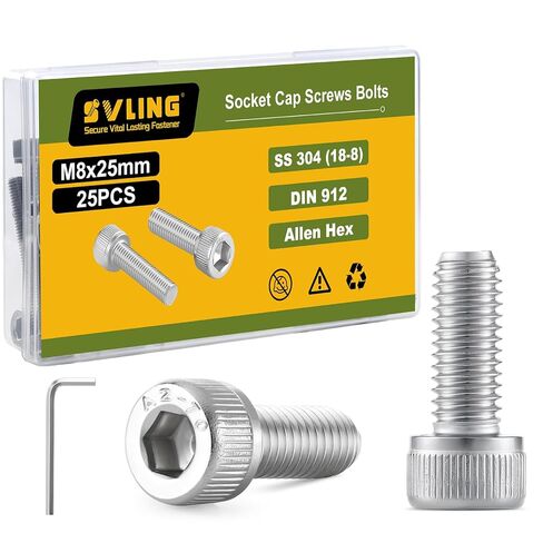 M8-1.25 x 25mm Bolt, 25PCS M8 Hex Socket Head Cap Screws Bolts, 304 Stainless Steel 18-8, Full Threads, Allen Socket Drive, with Hex Spanner in Saudi Arabia