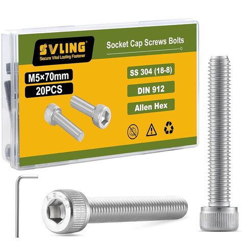 M8-1.25 x 25mm Bolt, 25PCS M8 Hex Socket Head Cap Screws Bolts, 304 Stainless Steel 18-8, Full Threads, Allen Socket Drive, with Hex Spanner in Saudi Arabia