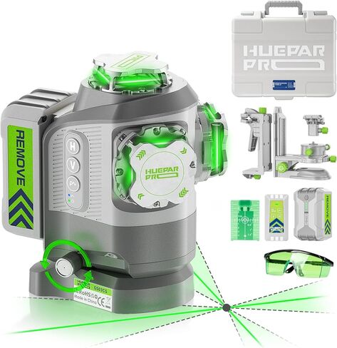 Huepar Pro 2026 New Outdoor Laser Level 360 Self Leveling with Fixed-Point Pivot Alignment, 3x360 Green Lazer Leveler Tool-Remote Control&8000mAh Li-ion Battery, 1/13" Accuracy for Construction GS03CG in Kuwait