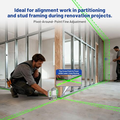 Huepar Pro 2026 New Outdoor Laser Level 360 Self Leveling with Fixed-Point Pivot Alignment, 3x360 Green Lazer Leveler Tool-Remote Control&8000mAh Li-ion Battery, 1/13" Accuracy for Construction GS03CG in Kuwait