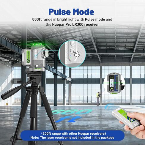 Huepar Pro 2026 New Outdoor Laser Level 360 Self Leveling with Fixed-Point Pivot Alignment, 3x360 Green Lazer Leveler Tool-Remote Control&8000mAh Li-ion Battery, 1/13" Accuracy for Construction GS03CG in Kuwait
