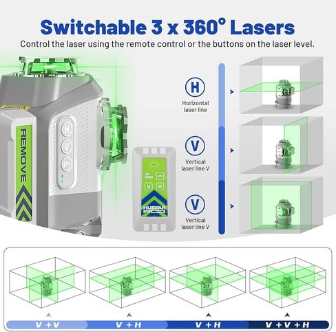 Huepar Pro 2026 New Outdoor Laser Level 360 Self Leveling with Fixed-Point Pivot Alignment, 3x360 Green Lazer Leveler Tool-Remote Control&8000mAh Li-ion Battery, 1/13" Accuracy for Construction GS03CG in Kuwait