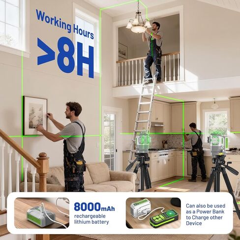 Huepar Pro 2026 New Outdoor Laser Level 360 Self Leveling with Fixed-Point Pivot Alignment, 3x360 Green Lazer Leveler Tool-Remote Control&8000mAh Li-ion Battery, 1/13" Accuracy for Construction GS03CG in Kuwait