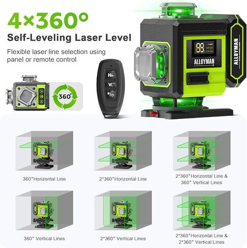 Alloyman Laser Level with Tripod, 4 × 360° Self Leveling Laser Level, Nivel Laser Green Line Lazer Leveler Tool for Picture Hanging, Home Renovation, Indoor Project, 2*Battery&Carrying Bag Included in Kuwait