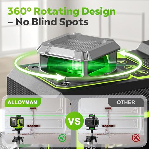 Alloyman Laser Level with Tripod, 4 × 360° Self Leveling Laser Level, Nivel Laser Green Line Lazer Leveler Tool for Picture Hanging, Home Renovation, Indoor Project, 2*Battery&Carrying Bag Included in Kuwait