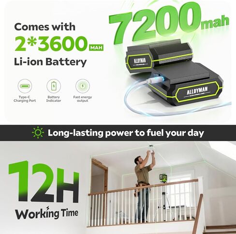 Alloyman Laser Level with Tripod, 4 × 360° Self Leveling Laser Level, Nivel Laser Green Line Lazer Leveler Tool for Picture Hanging, Home Renovation, Indoor Project, 2*Battery&Carrying Bag Included in Kuwait