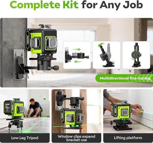 Alloyman Laser Level with Tripod, 4 × 360° Self Leveling Laser Level, Nivel Laser Green Line Lazer Leveler Tool for Picture Hanging, Home Renovation, Indoor Project, 2*Battery&Carrying Bag Included in Kuwait