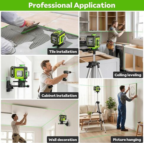 Alloyman Laser Level with Tripod, 4 × 360° Self Leveling Laser Level, Nivel Laser Green Line Lazer Leveler Tool for Picture Hanging, Home Renovation, Indoor Project, 2*Battery&Carrying Bag Included in Kuwait