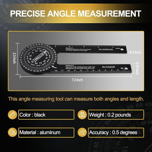 منقلة منشار ألومنيوم مقاس 7.3 بوصة، مكتشف زاوية دقيق للقطع الداخلية والخارجية، موازين مزدوجة سم/بوصة للنجارين والبنائين والسباكين ومثبتي القطع والمنزل DIY in Kuwait