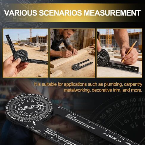 منقلة منشار ألومنيوم مقاس 7.3 بوصة، مكتشف زاوية دقيق للقطع الداخلية والخارجية، موازين مزدوجة سم/بوصة للنجارين والبنائين والسباكين ومثبتي القطع والمنزل DIY in Kuwait