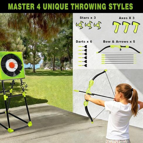 لعبة رمي الفؤوس 4 في 1 للفناء الخلفي، ورمي الفأس ومجموعات رمي ​​السهام في الحديقة، وألعاب الفناء لمعارك الفريق مع 3 محاور، و3 نجوم، و6 سهام و5 أسهم، مجموعة ألعاب داخلية/خارجية جاهزة للمنافسة in Kuwait