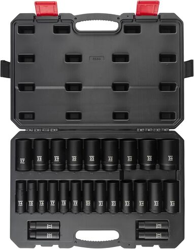 SUNEX TOOLS 2646, 1/2 Inch Drive Deep Impact Socket Set, 26-Piece, Metric, 10mm-36mm, Cr-Mo Alloy Steel, Radius Corner Design, Heavy Duty Storage Case in Kuwait