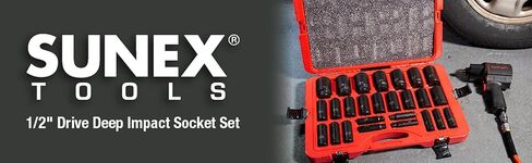 SUNEX TOOLS 2646, 1/2 Inch Drive Deep Impact Socket Set, 26-Piece, Metric, 10mm-36mm, Cr-Mo Alloy Steel, Radius Corner Design, Heavy Duty Storage Case in Kuwait