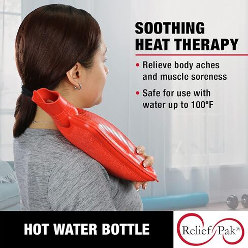 Relief Pak Classic Red Rubber Hot Water Bottle, Hot Compress, Cramps, Arthritis, Back Pain, Sore Muscles, Injuries - 2 Quart Capacity (2 Pack),11-1140-2 in Kuwait