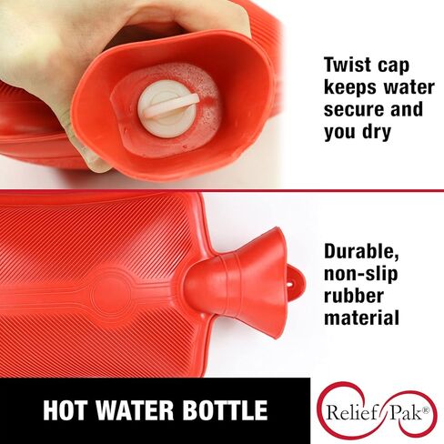 Relief Pak Classic Red Rubber Hot Water Bottle, Hot Compress, Cramps, Arthritis, Back Pain, Sore Muscles, Injuries - 2 Quart Capacity (2 Pack),11-1140-2 in Kuwait