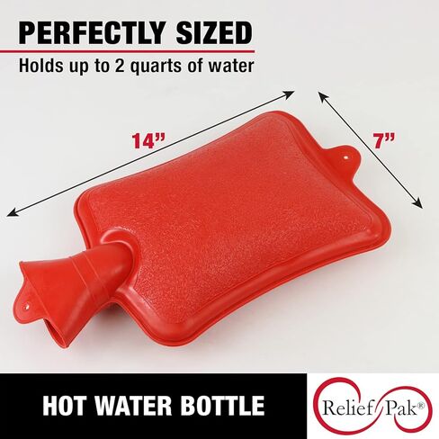 Relief Pak Classic Red Rubber Hot Water Bottle, Hot Compress, Cramps, Arthritis, Back Pain, Sore Muscles, Injuries - 2 Quart Capacity (2 Pack),11-1140-2 in Kuwait
