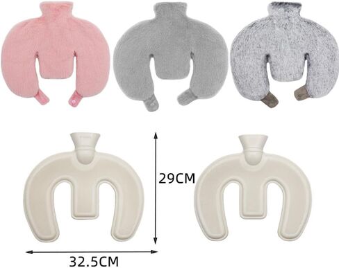 U Shaped Hot Water Bottle,Neck and Shoulder Hot Water Bottle with Cover,1L Hot Water Bottles with Washable Plush Cover for Neck and Shoulder Pain Relief,Warm in Winter (Dark Grey) in Saudi Arabia