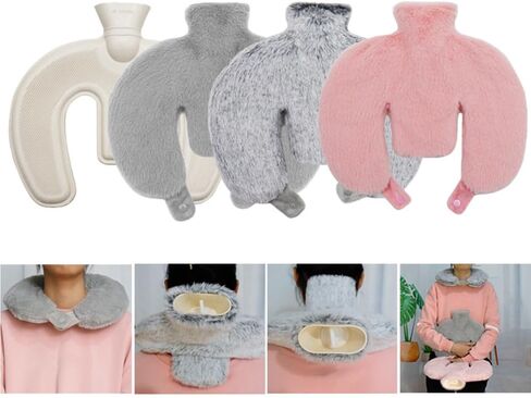 U Shaped Hot Water Bottle,Neck and Shoulder Hot Water Bottle with Cover,1L Hot Water Bottles with Washable Plush Cover for Neck and Shoulder Pain Relief,Warm in Winter (Dark Grey) in Saudi Arabia