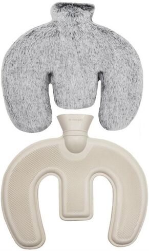 U Shaped Hot Water Bottle,Neck and Shoulder Hot Water Bottle with Cover,1L Hot Water Bottles with Washable Plush Cover for Neck and Shoulder Pain Relief,Warm in Winter (Dark Grey) in Saudi Arabia