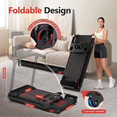 Treadmill with 0-15% Auto Incline, 0.6-7.5MPH Foldable Walking Pad Treadmill with Handle Bar for Home Small, 3.0HP Low Noise Portable Walking Running Machine for Small Space, 350LBS Capacity in Kuwait