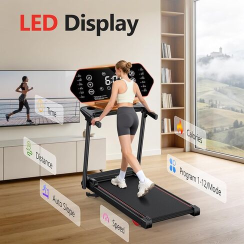 Treadmill with 0-15% Auto Incline, 0.6-7.5MPH Foldable Walking Pad Treadmill with Handle Bar for Home Small, 3.0HP Low Noise Portable Walking Running Machine for Small Space, 350LBS Capacity in Kuwait